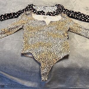 Leopard Print & Rose Print PINK  Long-Sleeved One-Piece Bodysuit